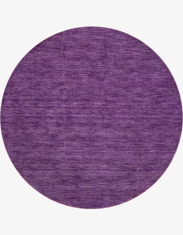 Purple Hand Knotted Solid Gabbeh Wool Round Rug