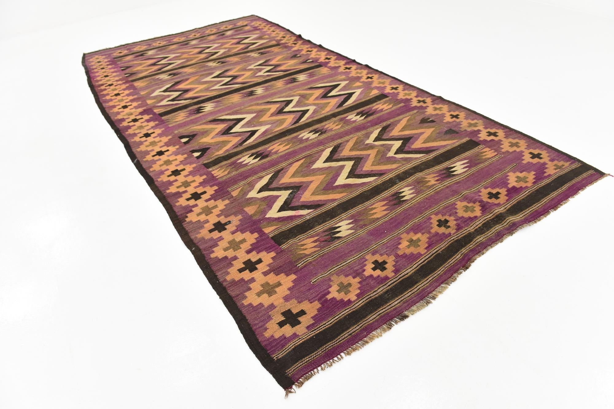 6' x 12' 7 Hand Woven Kilim Fars Wool Runner Rug