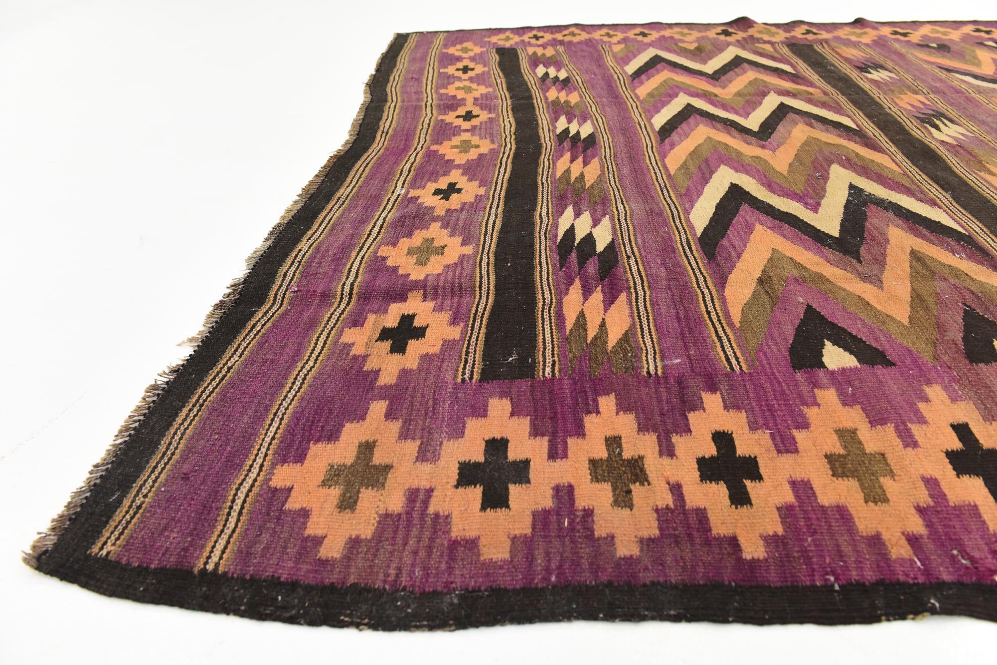 6' x 12' 7 Hand Woven Kilim Fars Wool Runner Rug