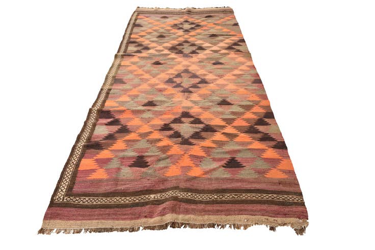 Detail image of 4' 5 x 11' 5 Hand Woven Kilim Fars Wool Runner Rug