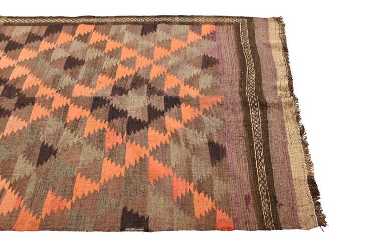 Detail image of 4' 5 x 11' 5 Hand Woven Kilim Fars Wool Runner Rug