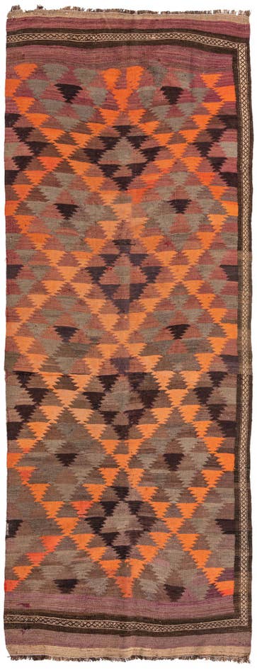 Detail image of 4' 5 x 11' 5 Hand Woven Kilim Fars Wool Runner Rug