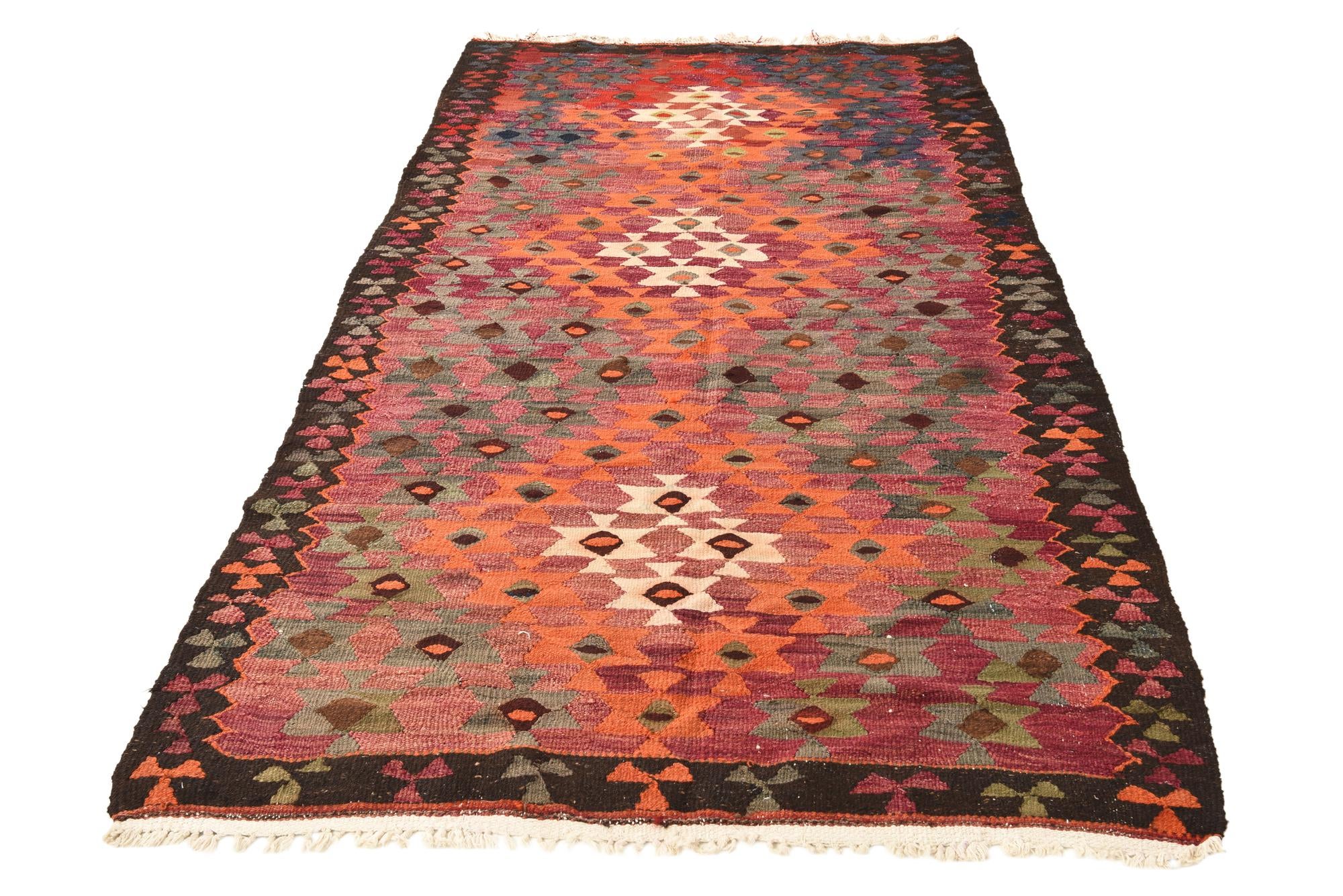 4' 4 x 8' 5 Hand Woven Kilim Fars Wool Runner Rug
