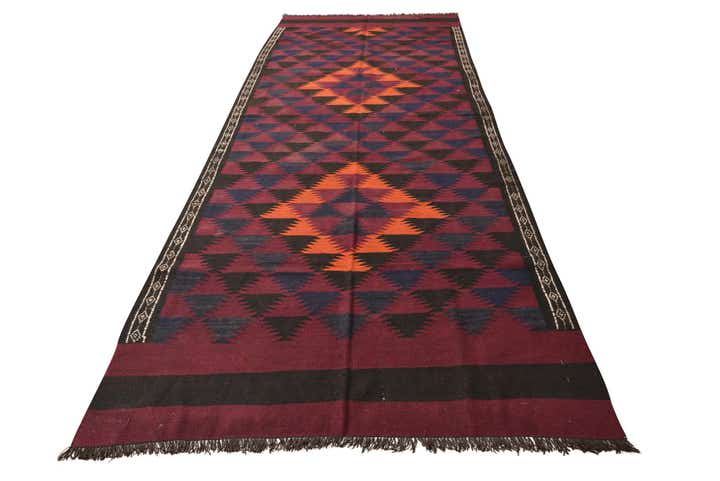 4' 5 x 11' 9 Hand Woven Kilim Fars Wool Runner Rug