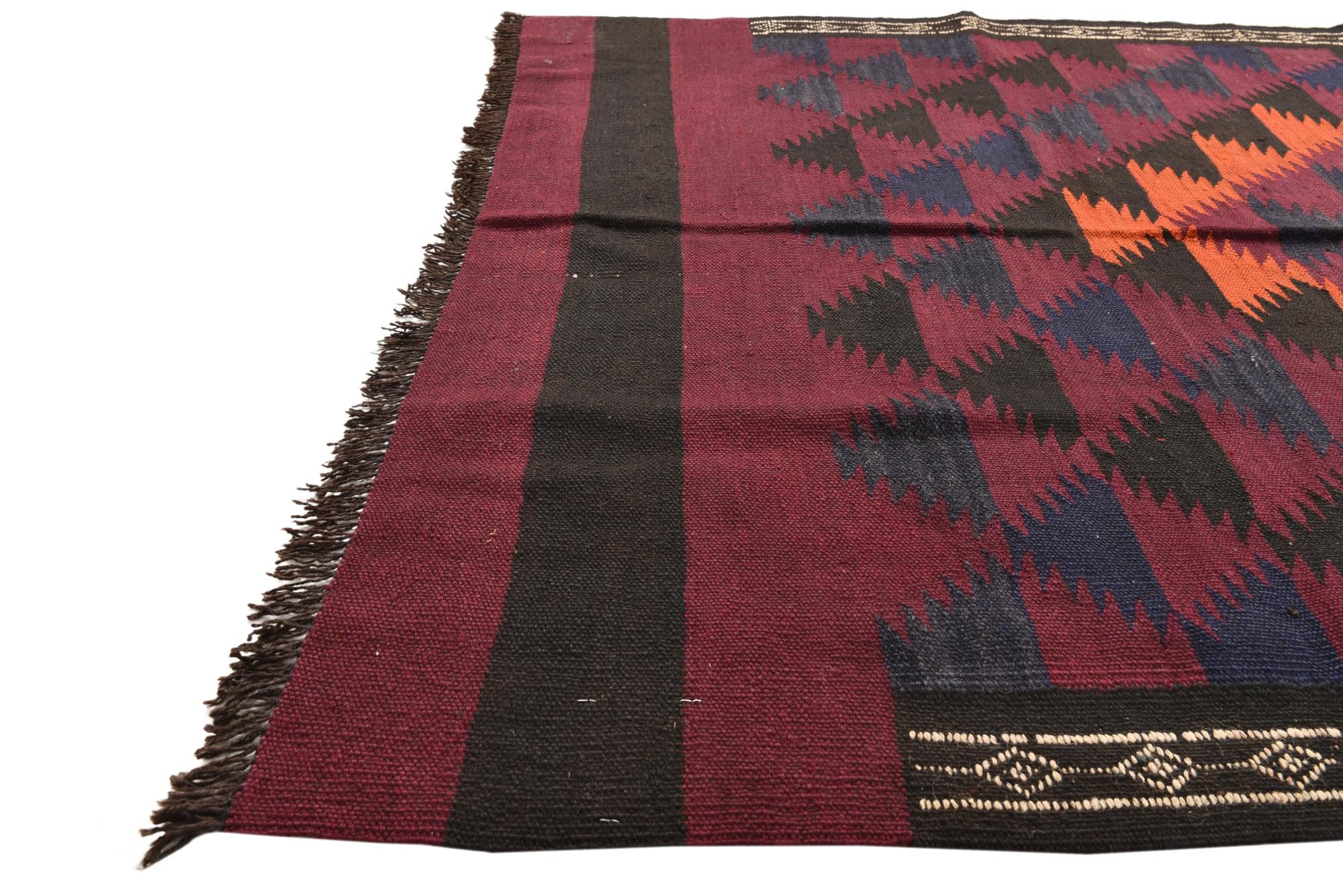 4' 5 x 11' 9 Hand Woven Kilim Fars Wool Runner Rug