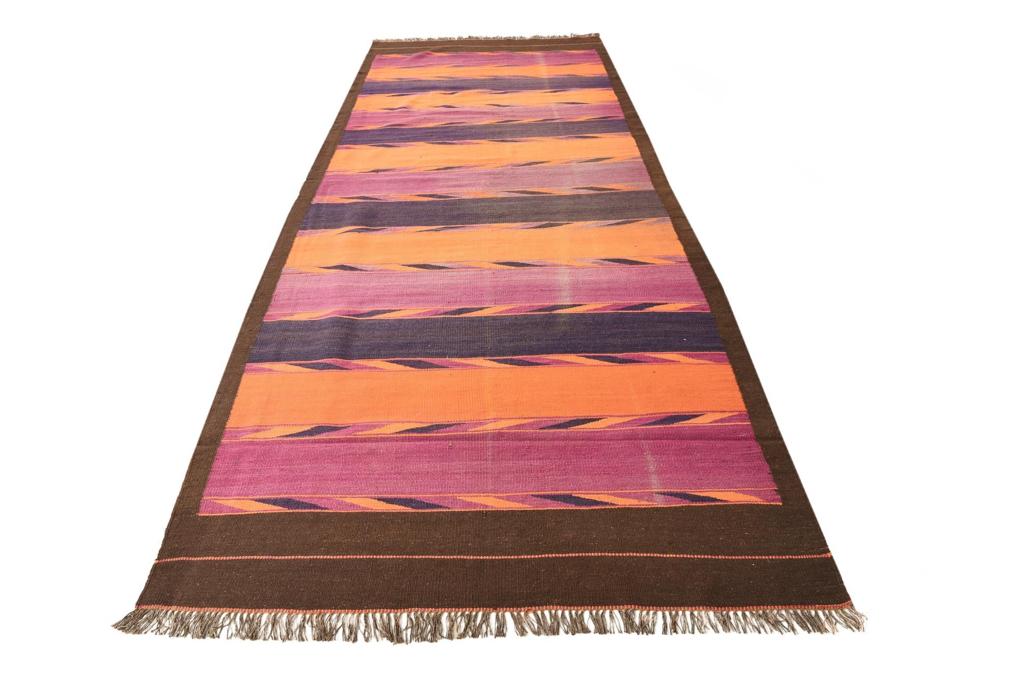4' 6 x 11' 10 Hand Woven Kilim Fars Wool Runner Rug