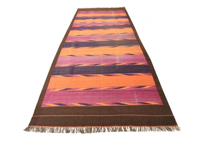Detail image of 4' 6 x 11' 10 Hand Woven Kilim Fars Wool Runner Rug