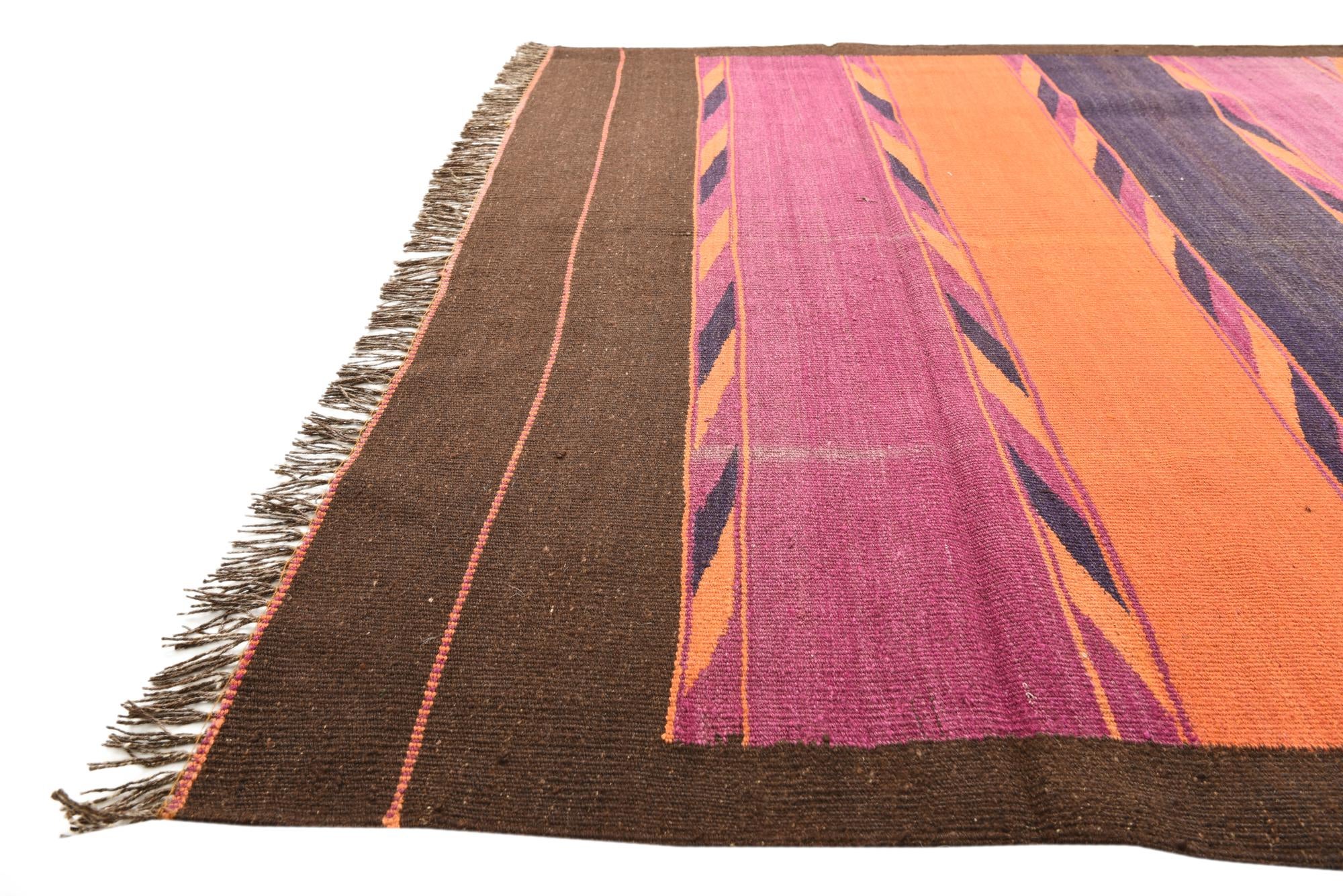 4' 6 x 11' 10 Hand Woven Kilim Fars Wool Runner Rug