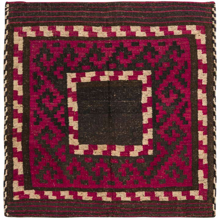 3' 8 x 3' 8 Hand Woven Kilim Fars Wool Square Rug