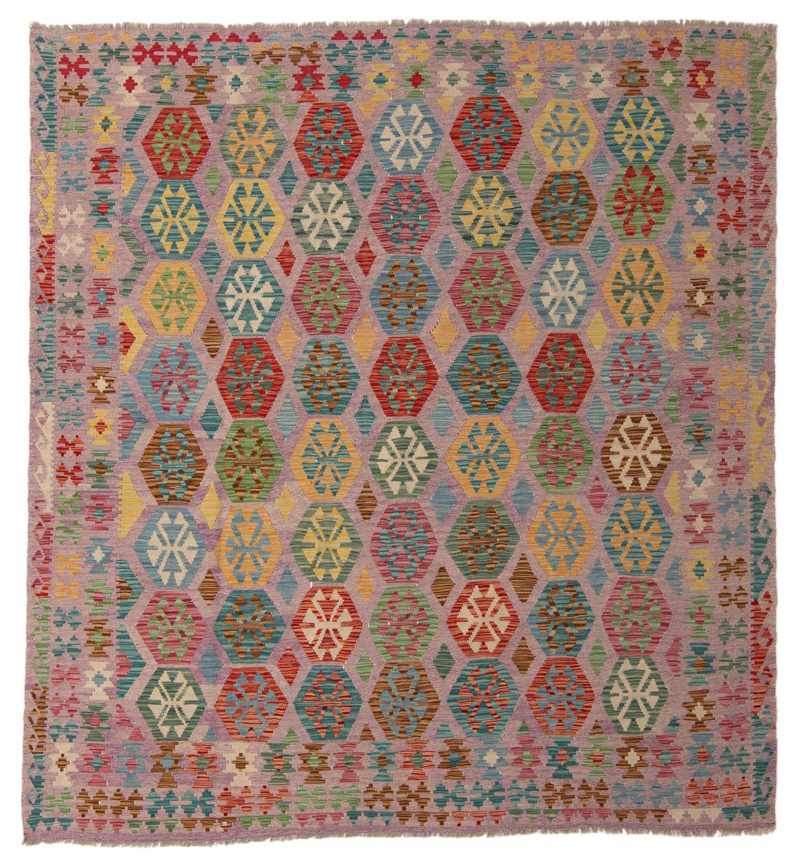 8' 9 x 9' 4 Hand Woven Kilim Modern Wool Square Rug