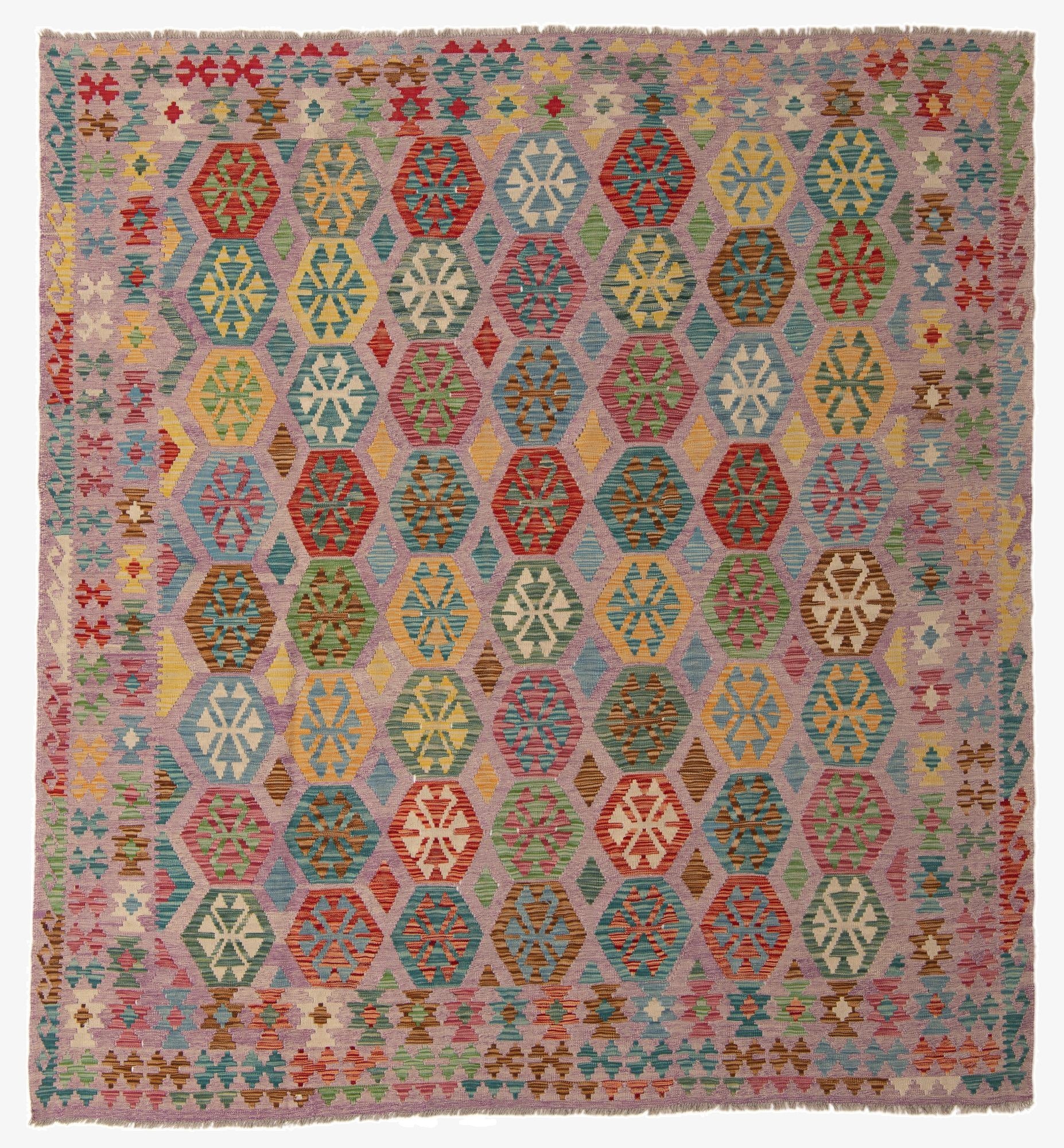 8' 9 x 9' 4  Hand Woven Kilim Modern Wool Square Rug