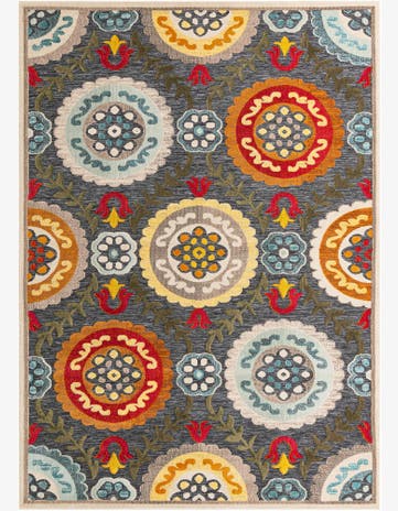 9' x 12' Quincy · Floral medallion Outdoor Rug, charcoal and brights