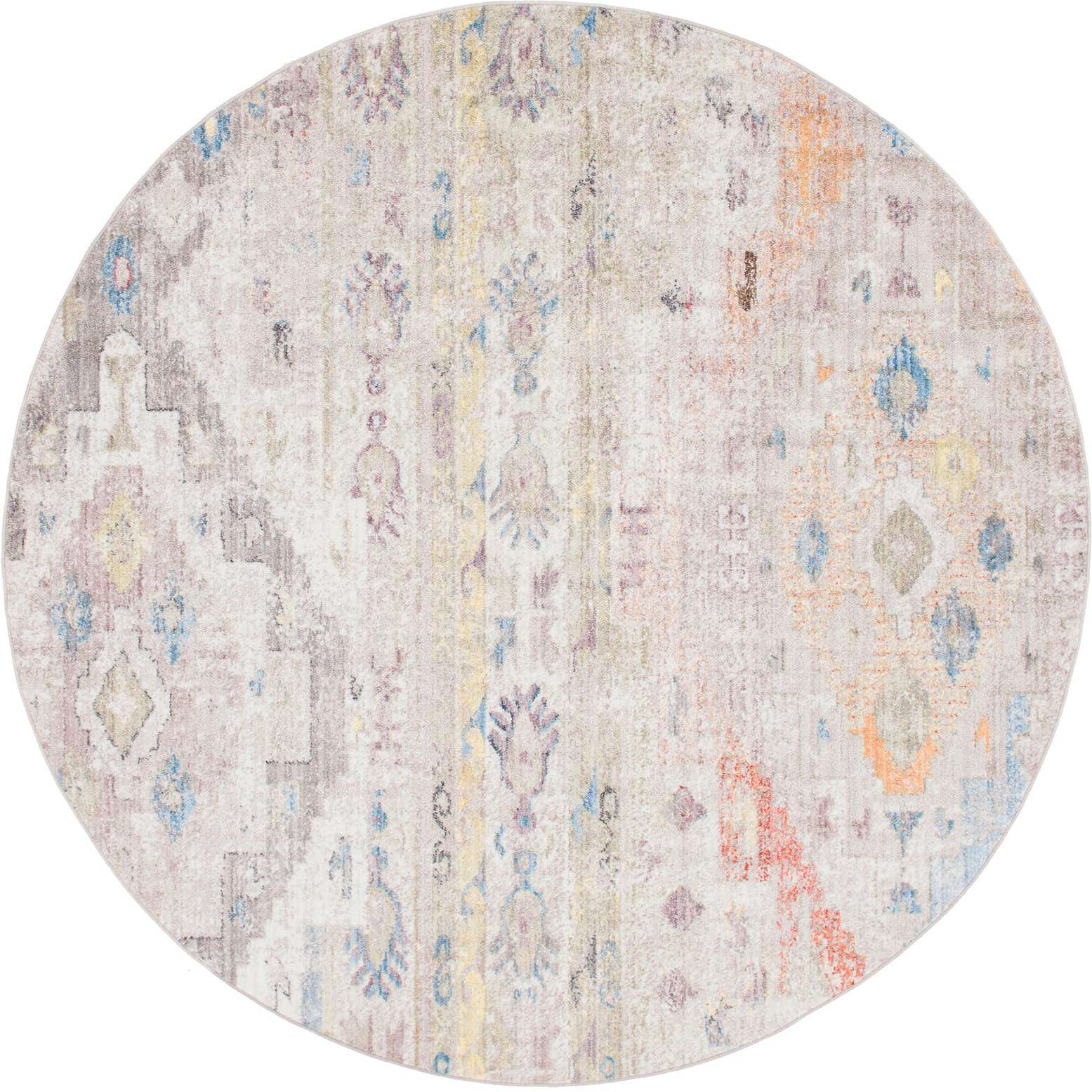 8' x 8' Quinn · Distressed abstract rug, cream and multi