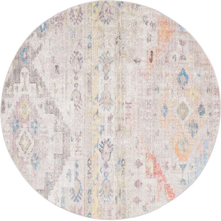 8' x 8' Quinn · Distressed abstract rug, cream and multi