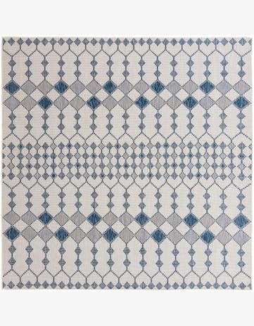 Ramsden · Geometric lattice Outdoor Rug, blue and ivory