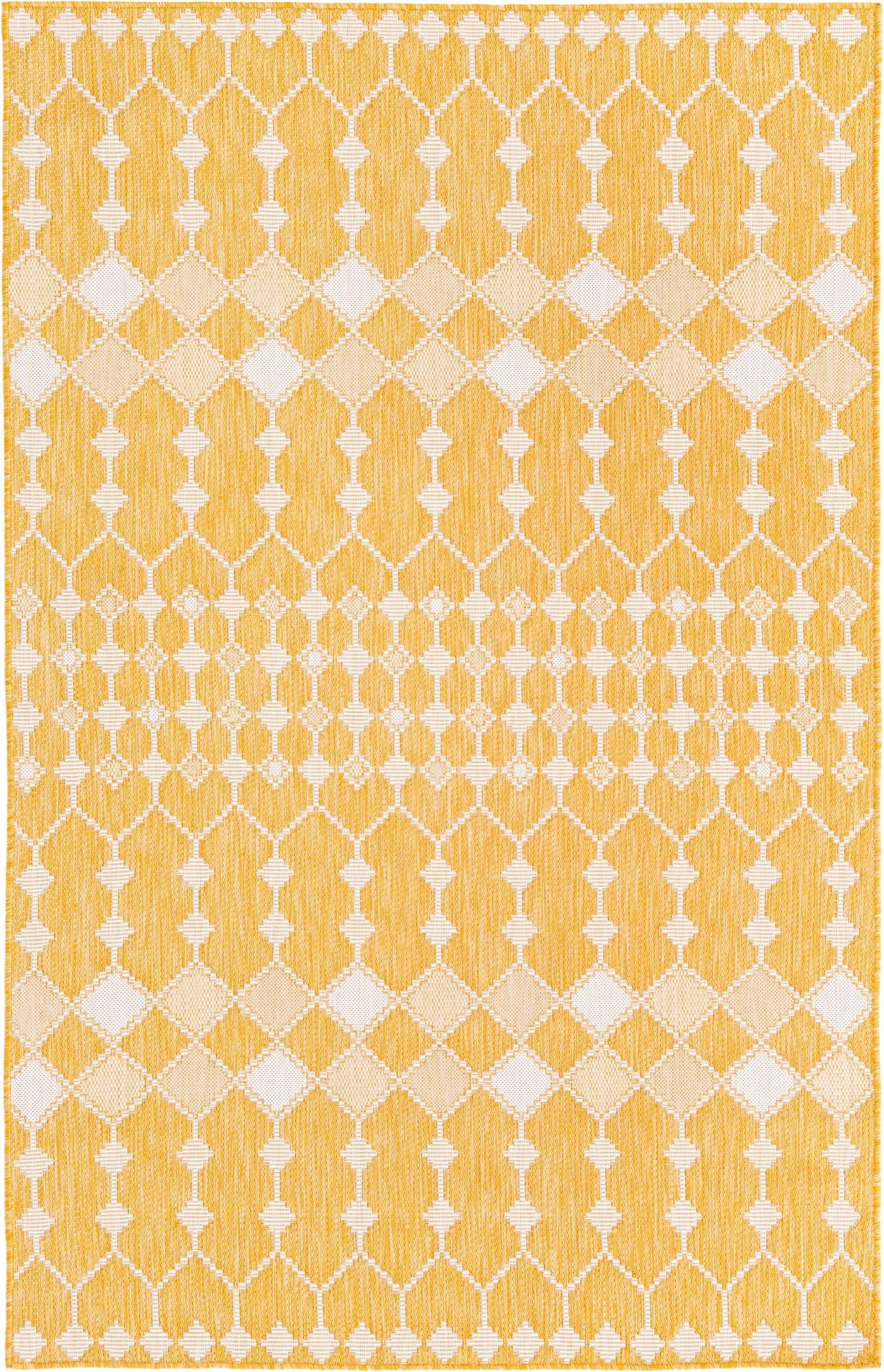 5' 3 x 8' Ramsden · Geometric trellis Outdoor Rug, yellow and ivory