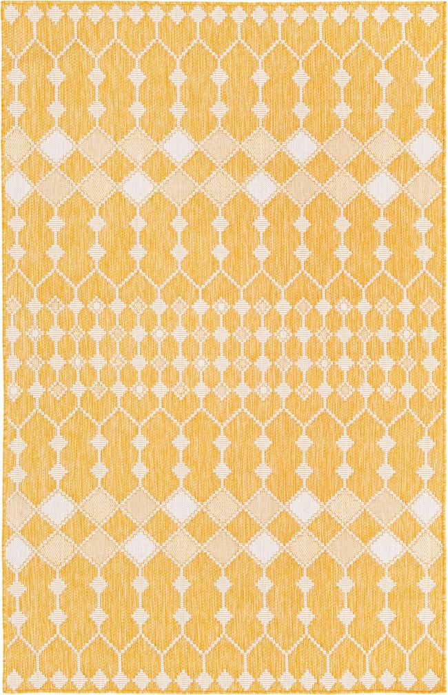 5' 3 x 8' Ramsden · Geometric trellis Outdoor Rug, yellow and ivory