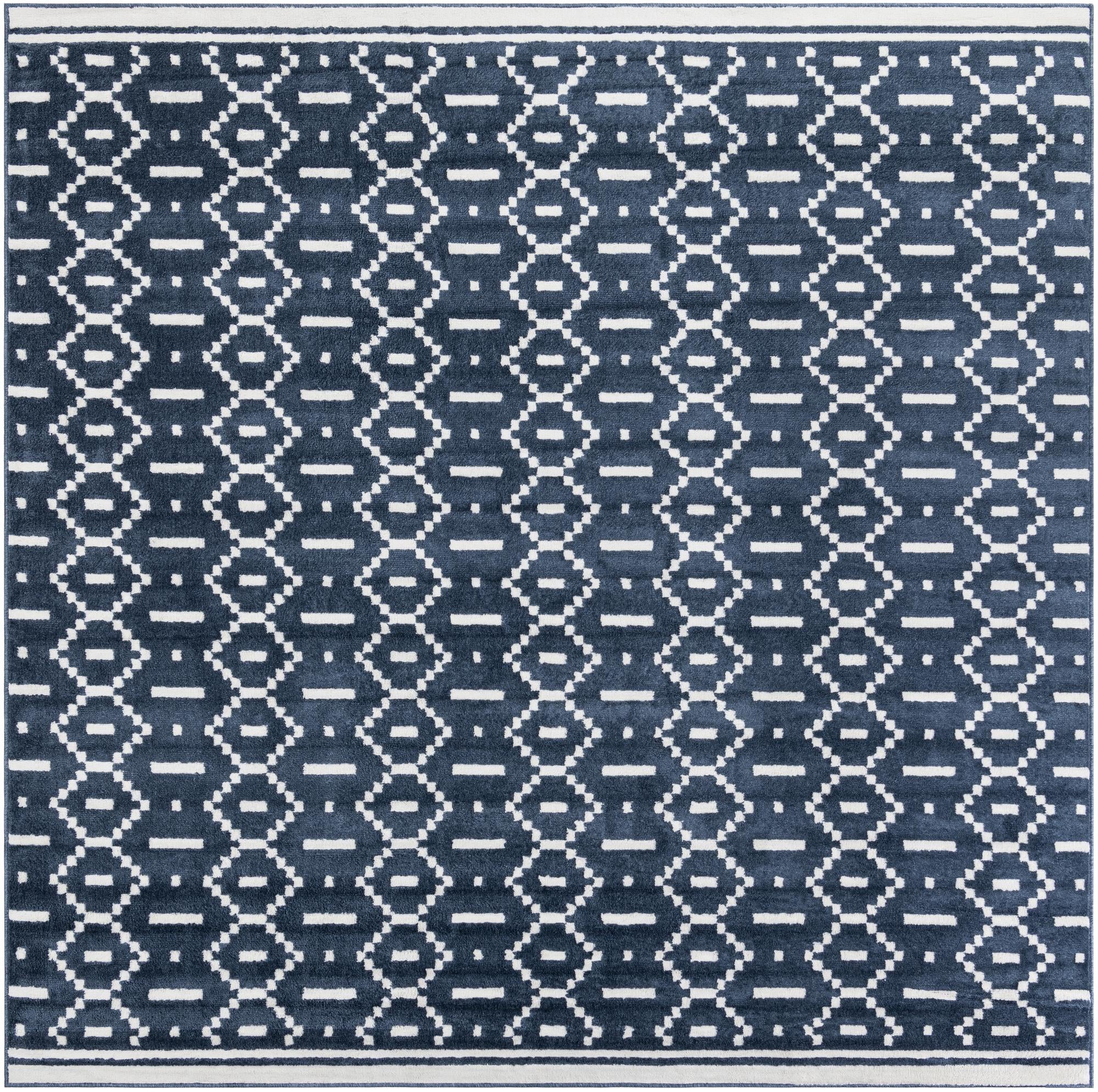 Rankin · Geometric rug, blue and ivory