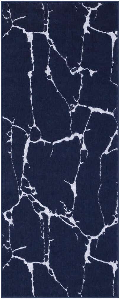 2' x 5' Ravenhill · Abstract marble rug, navy and silver