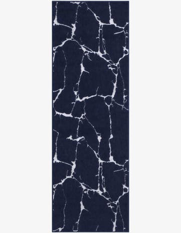 2' x 6' Ravenhill · Abstract marble rug, navy and silver
