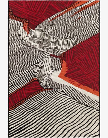 Red and Black Easy-Clean Modern Indoor / Outdoor Rug