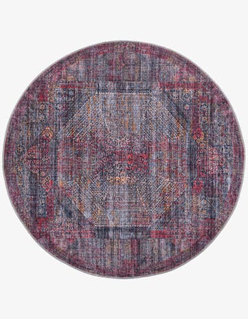 Red and Black Washable Mangata Round Rug