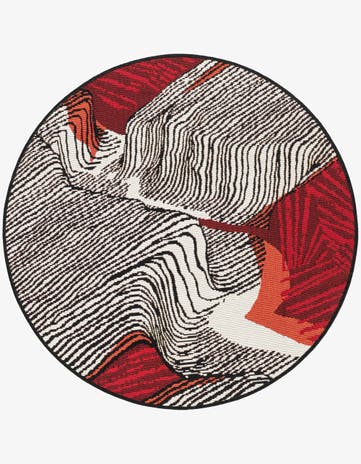 Red and Black Easy-Clean Modern Indoor / Outdoor Round Rug