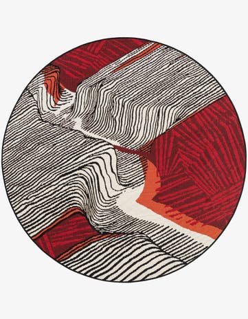 Red and Black Easy-Clean Modern Indoor / Outdoor Round Rug