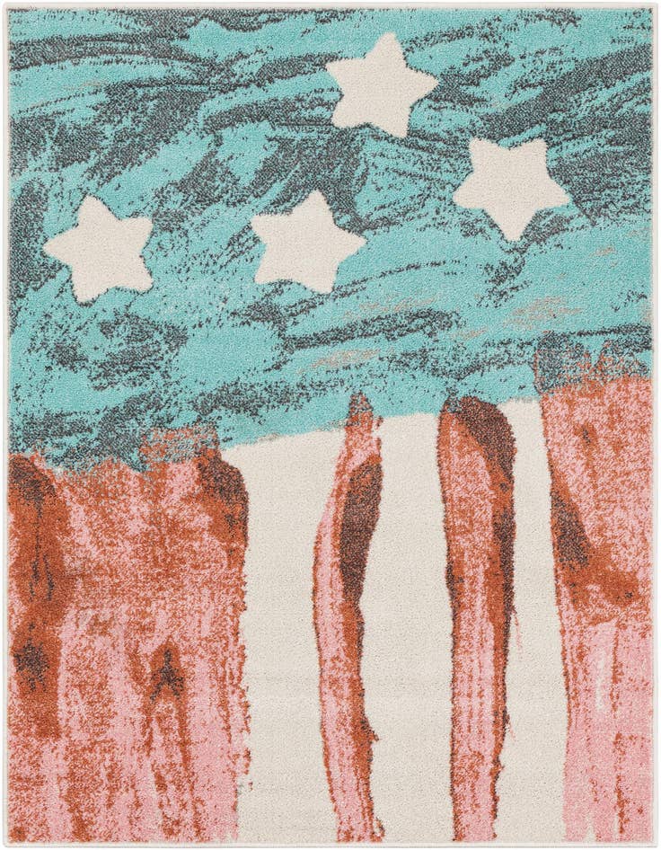 Detail image of 4' 1 x 6' 1 American Flag Whimsy Kids Rug