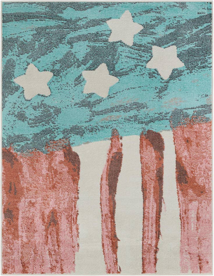 Detail image of 5' 3 x 8' American Flag Whimsy Kids Rug