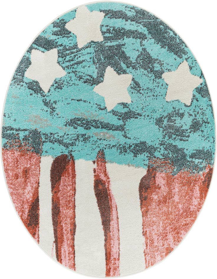 Detail image of 5' 1 x 5' 1 American Flag Whimsy Kids Round Rug