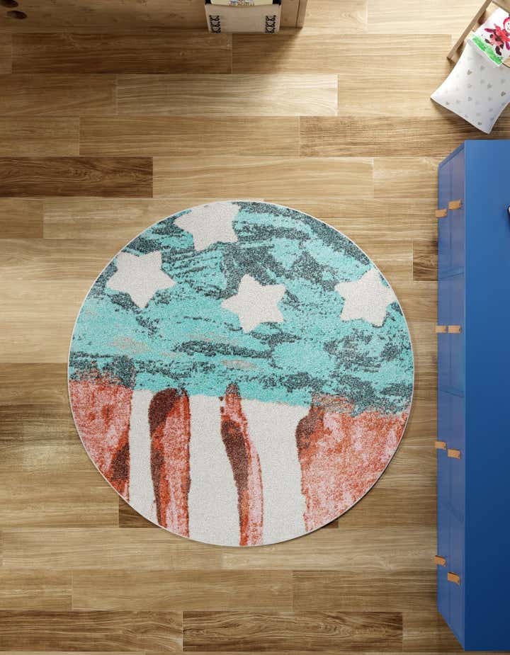 3' 3 x 3' 3 American Flag Whimsy Kids Round Rug