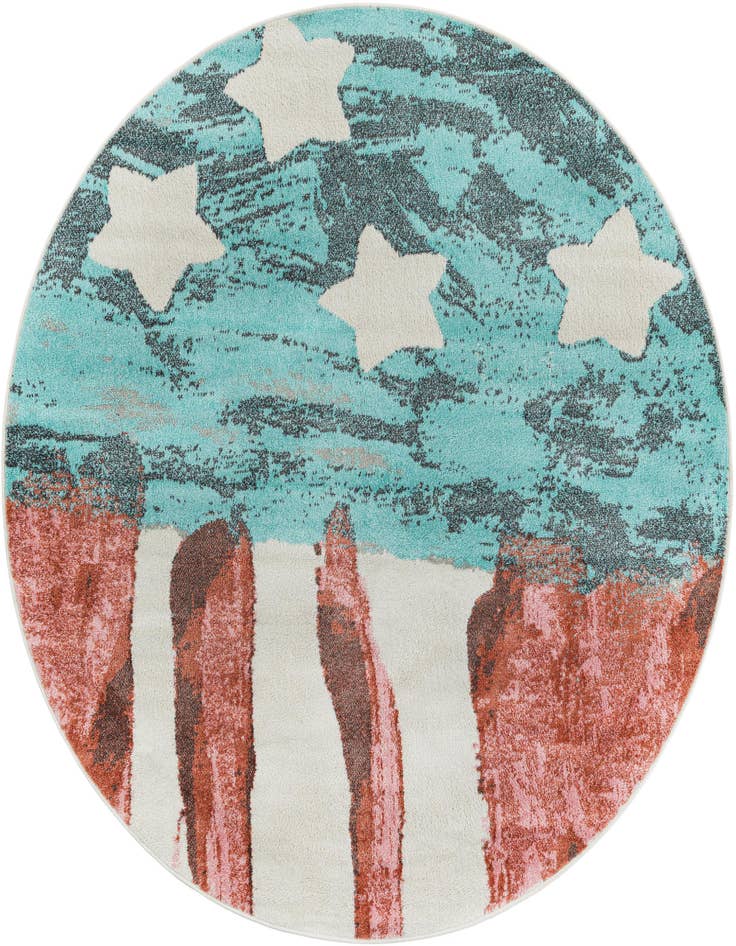 Detail image of 6' 1 x 6' 1 American Flag Whimsy Kids Round Rug