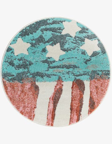 3' 3 x 3' 3 American Flag Whimsy Kids Round Rug