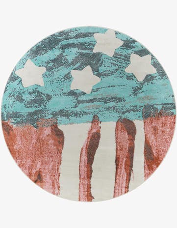 Red and Blue American Flag Whimsy Kids Round Rug