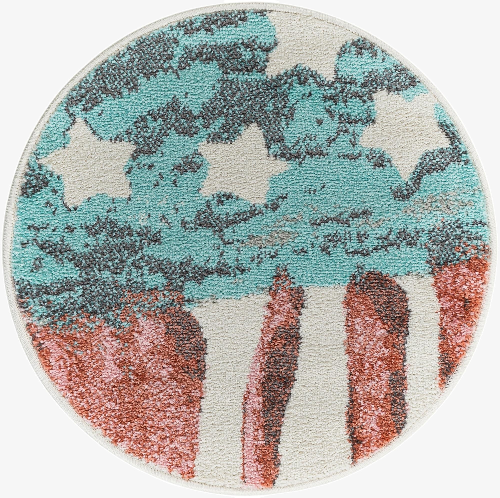2' 2 x 2' 2 American Flag Whimsy Kids Round Rug