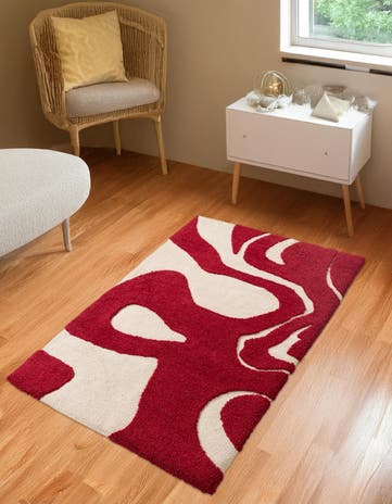 Red and Ivory Handtufted Wool Rug