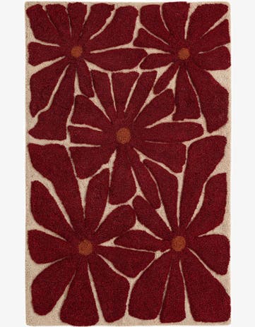 Red and Ivory Handtufted Wool Rug
