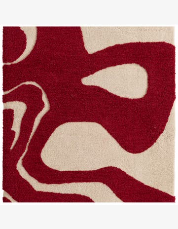 Red and Ivory Handtufted Wool Square Rug