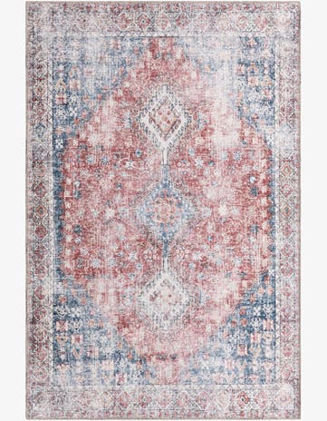 Red and Navy Blue Washable Yara Rug