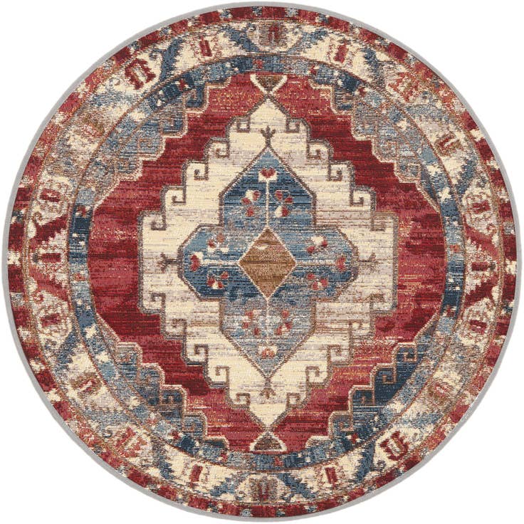 Detail image of 3' x 3' Easy-Clean Traditional Indoor / Outdoor Round Rug