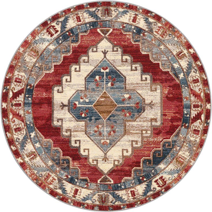 Detail image of 5' x 5' Easy-Clean Traditional Indoor / Outdoor Round Rug