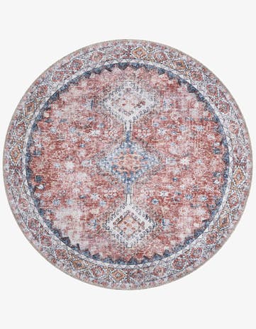 Red and Navy Blue Yara Round Rug