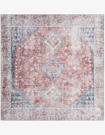 Red and Navy Blue Washable Yara Square Rug