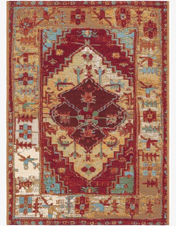 Red Green Blue Easy-Clean Traditional Indoor / Outdoor Rug
