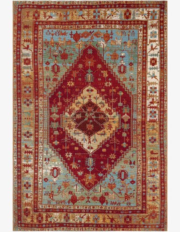 Red Green Blue Easy-Clean Traditional Indoor / Outdoor Rug