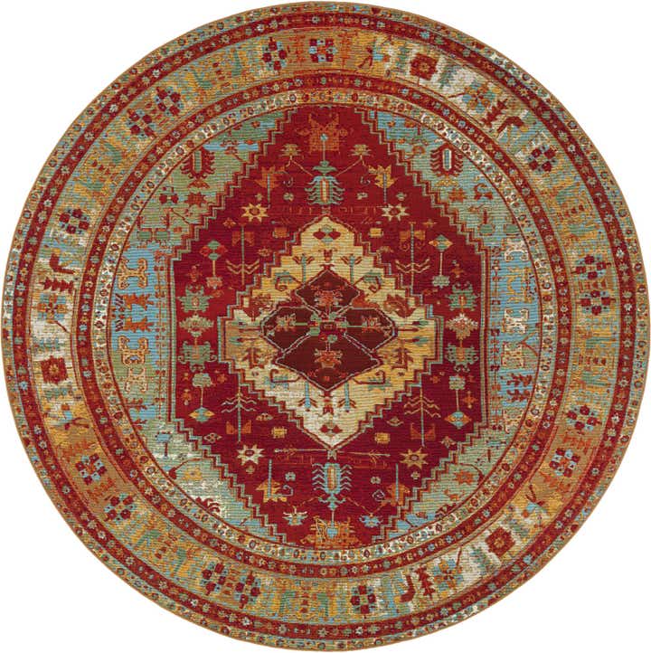 7' 10 x 7' 10 Easy-Clean Traditional Indoor / Outdoor Round Rug