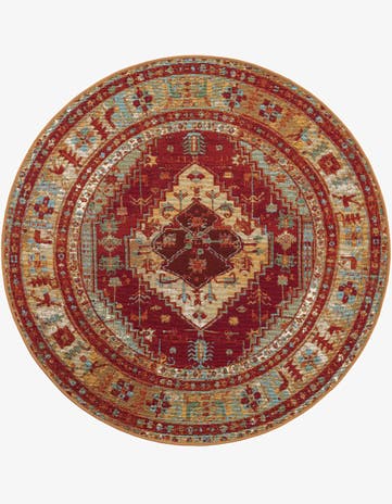 Red Green Blue Easy-Clean Traditional Indoor / Outdoor Round Rug