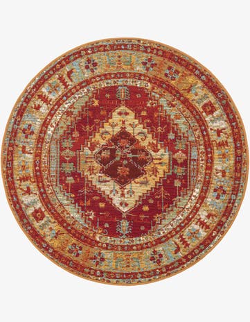 Red Green Blue Easy-Clean Traditional Indoor / Outdoor Round Rug