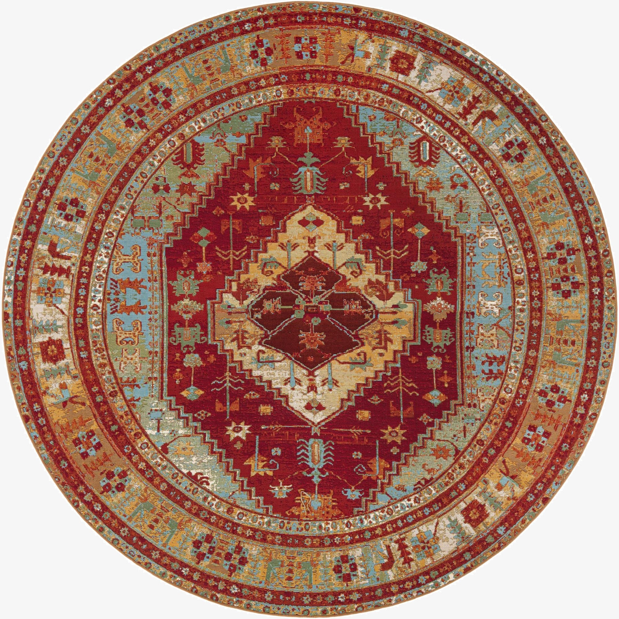 7' 10 x 7' 10  Washable Traditional Indoor / Outdoor Round Rug
